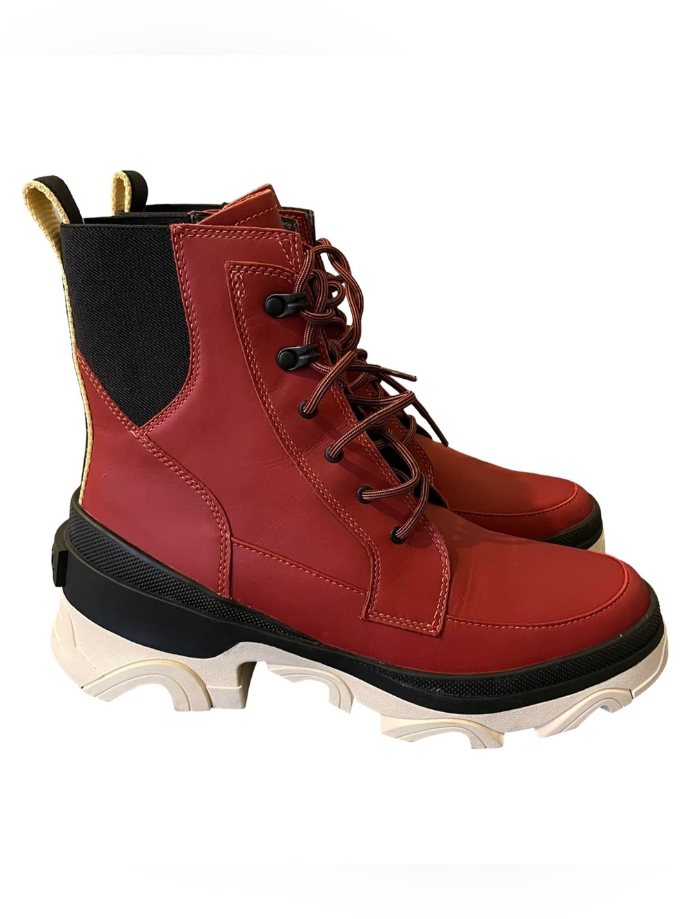 Sorel Brex Lace-up Boots Warp Red Leather Waterproof Chunky Platform Size 10 - Picture 3 of 9
